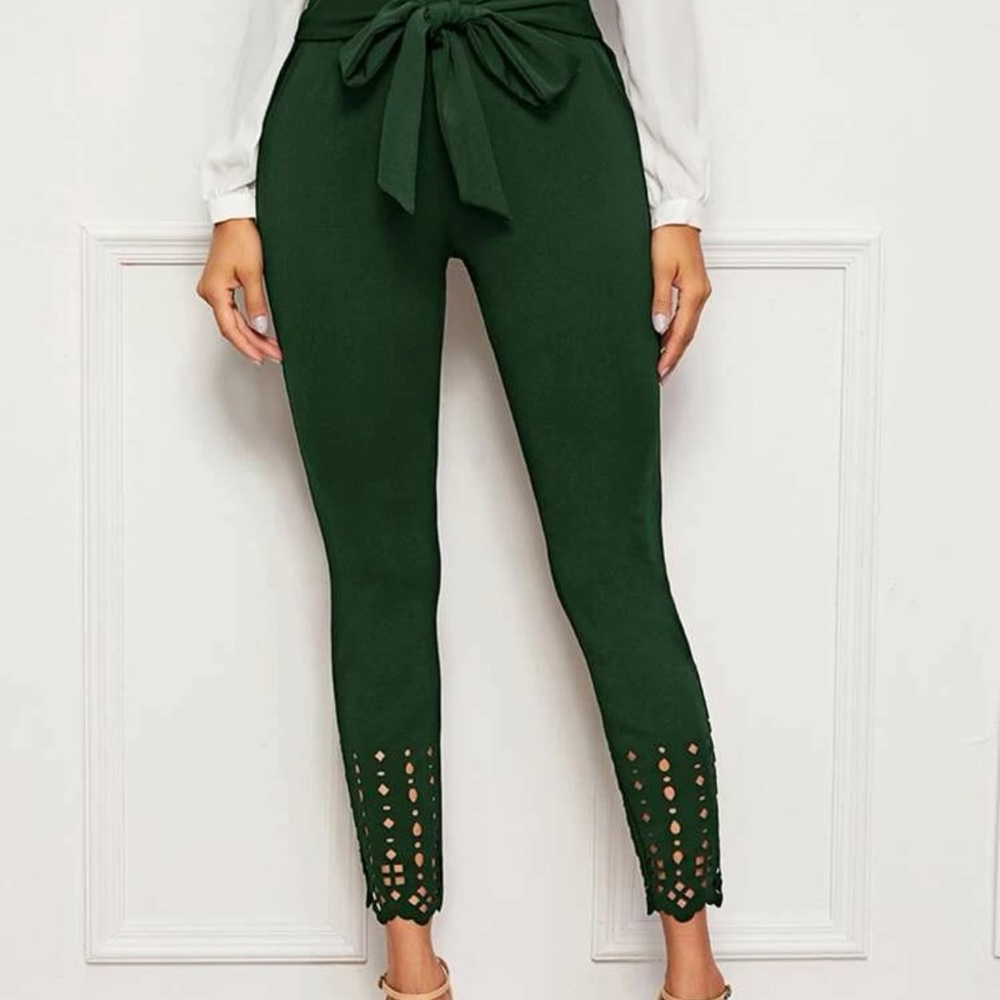Paper bag waist laser cut hem pants NEW